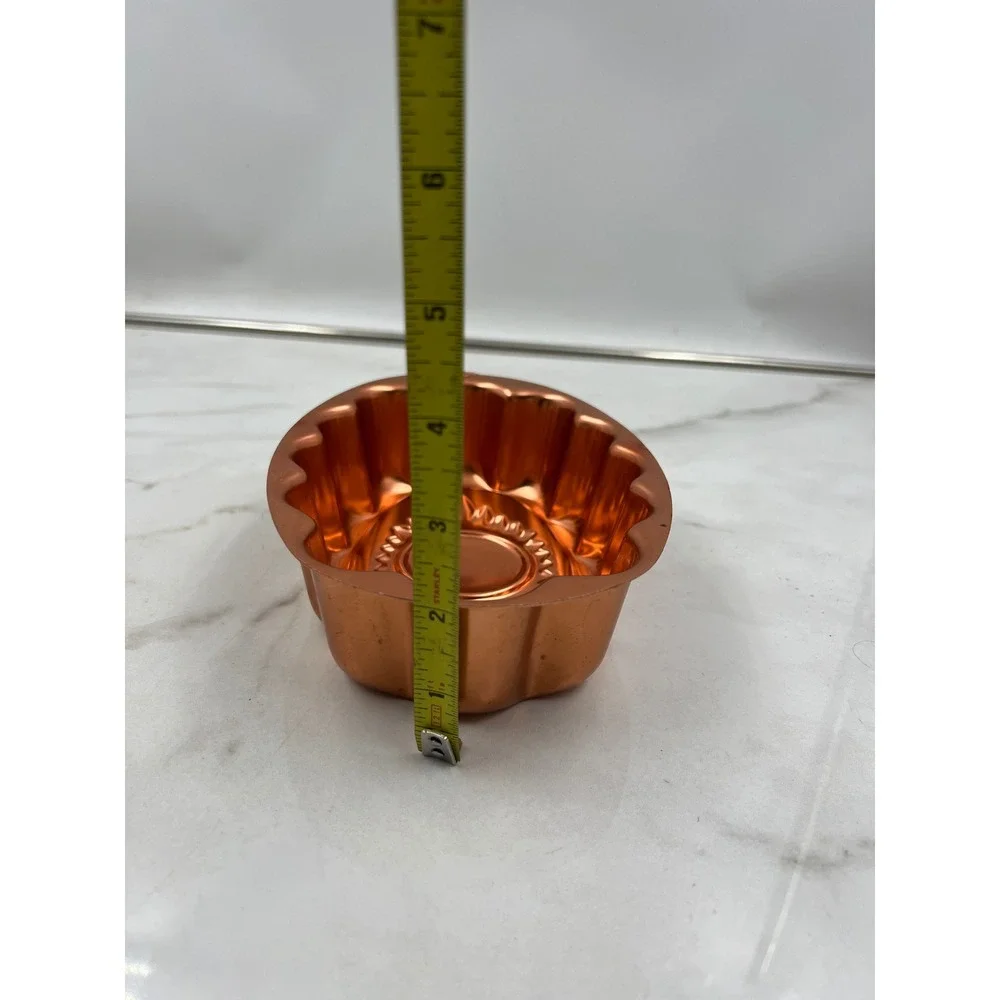 Vintage Copper Sunburst Jello Mold 3 Cup Oval Scalloped Wall Decor Hanging Pan